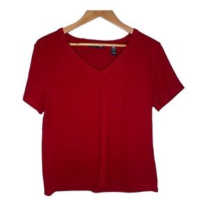 NWT Women’s Valerie Stevens Red V-neck T-Shirt Top Size Large